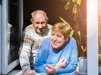 couple looking out window