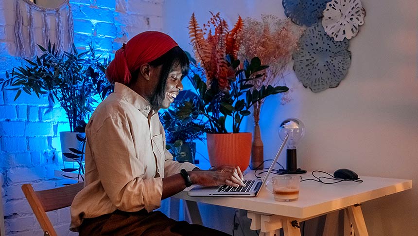 woman working on laptop